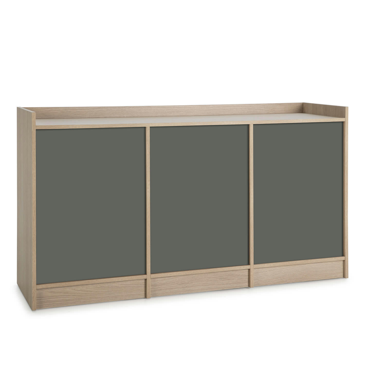 MOSCU - Buffet 3 portes 3 niches internes, couleur chêne/gris, 139 cm largeur