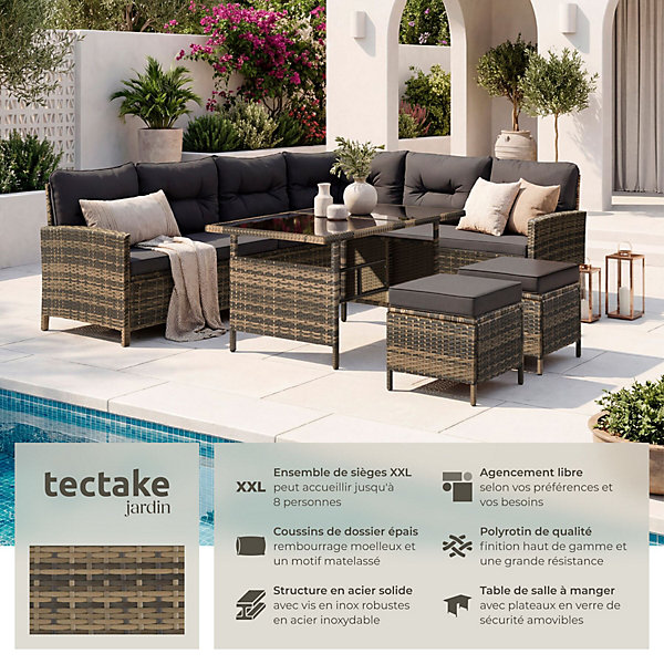 Canapé de jardin lounge en rotin 6-8 places marron naturel