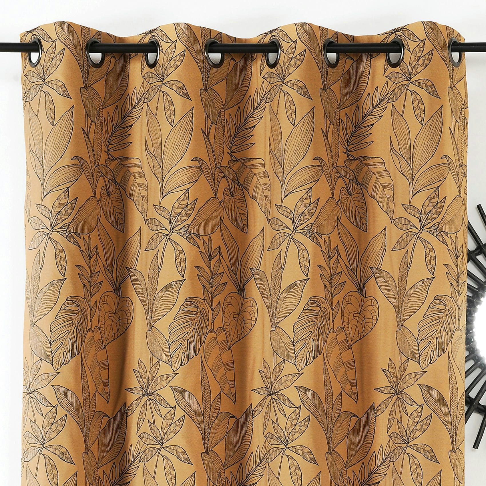- Rideau aux feuilles stylisées polyester/jacquard cuivre 140x260 cm