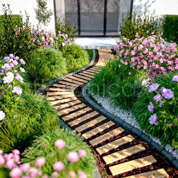 Gartenweg, 30x100 cm, kürzbar, Lärchenholz, unbehandelt