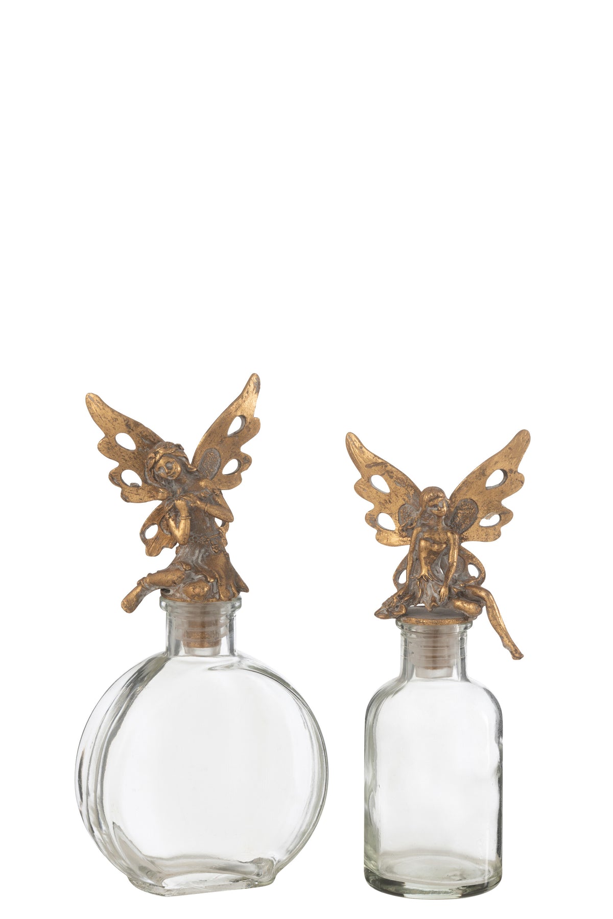 J-Line decoratie Flessen Fairy - metaal/glas - goud - 2 stuks