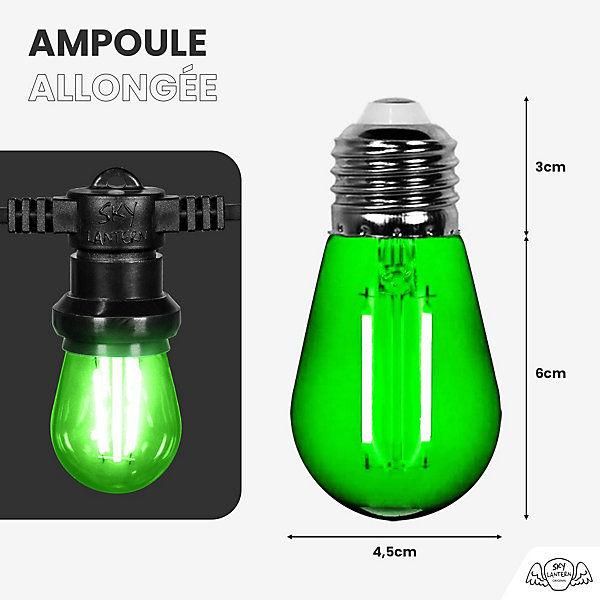 Lot de 10 Ampoules Guirlande Guinguette Led E27 vert - 2W