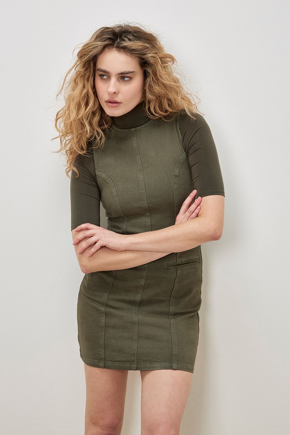 Apricot Denim Shift Mini Dress