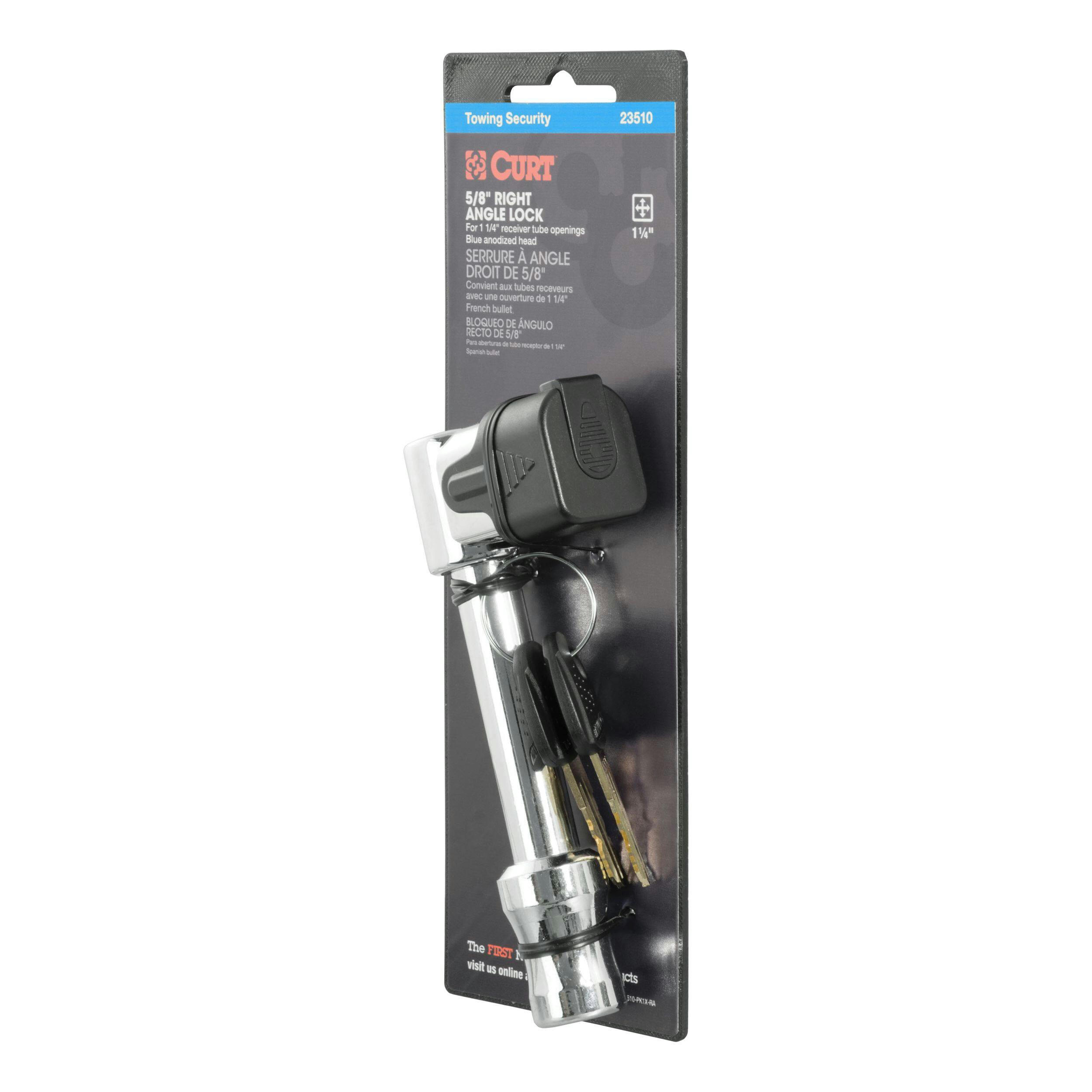CURT 23510 5/8-in Hitch Lock, 2-in Receiver, Right-Angle, Chrome