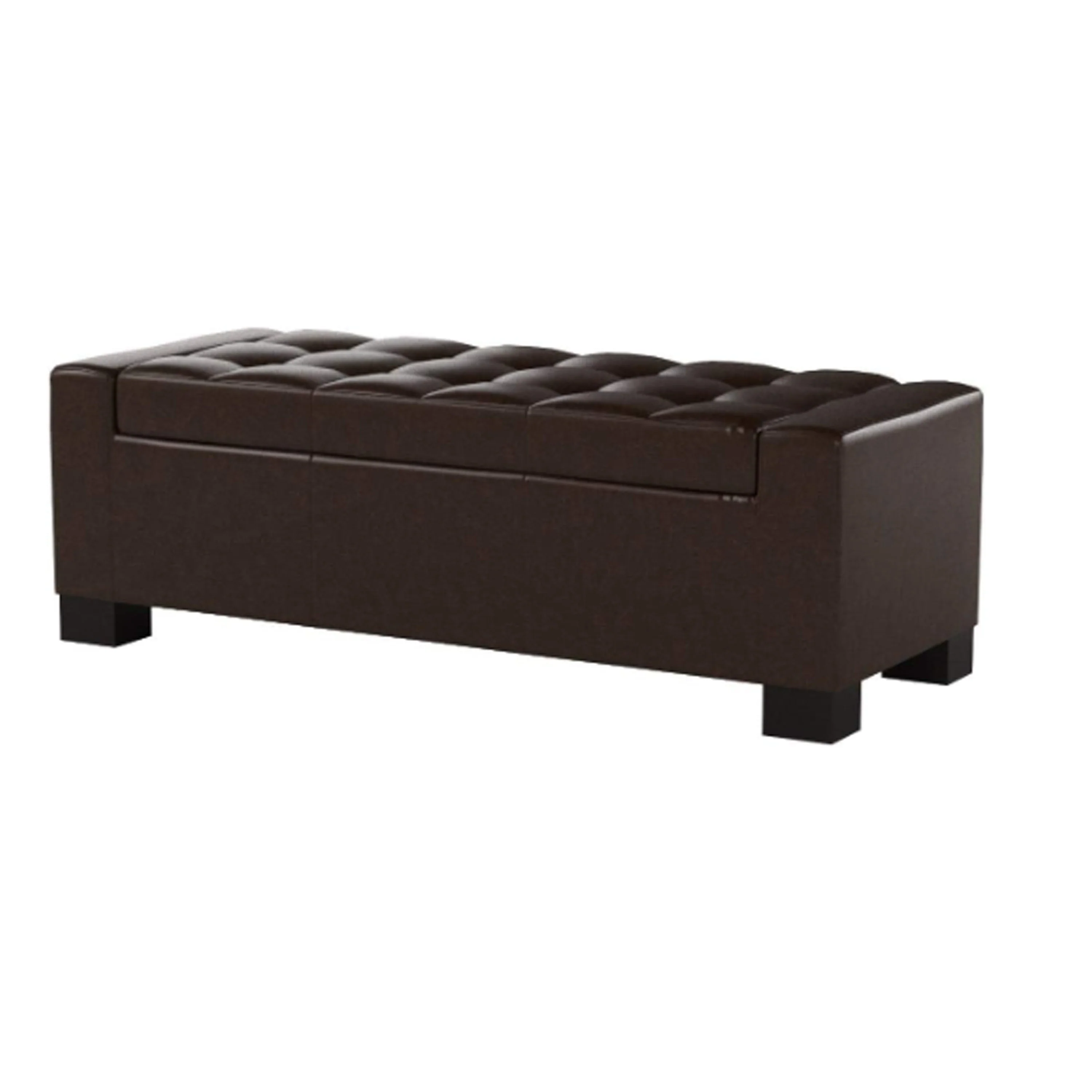 Liani Ottoman Bench, Storage Top, 50 Inch Dark Brown Bonded Leather