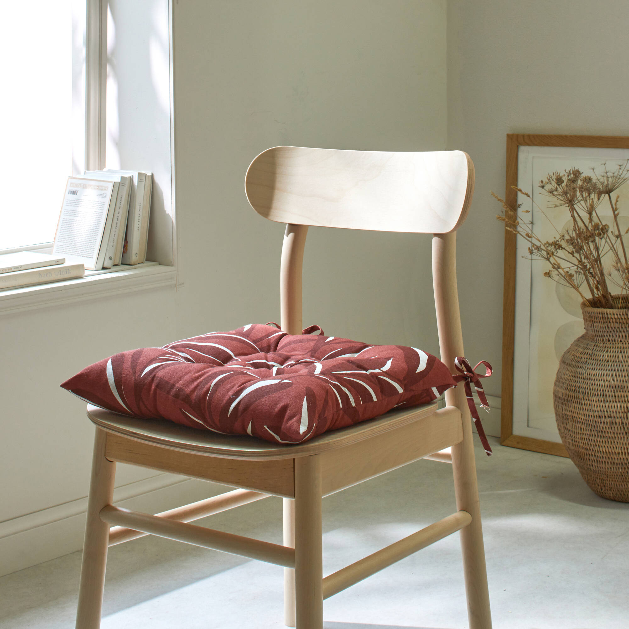 Galette de chaise carrée imprimé feuillage - lot de 2