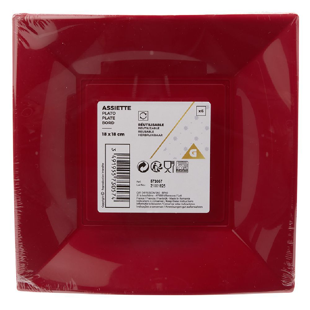 Lot de 6 assiettes à dessert réutilisables rouges