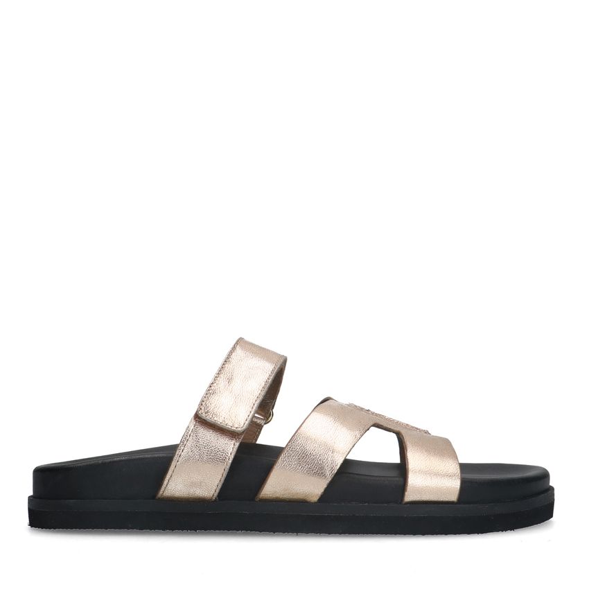 Manfield Gouden leren slippers met bandje