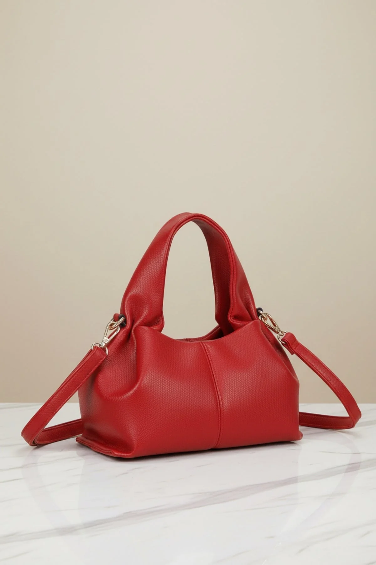 Red Soft Pleat Grab Handle Bag