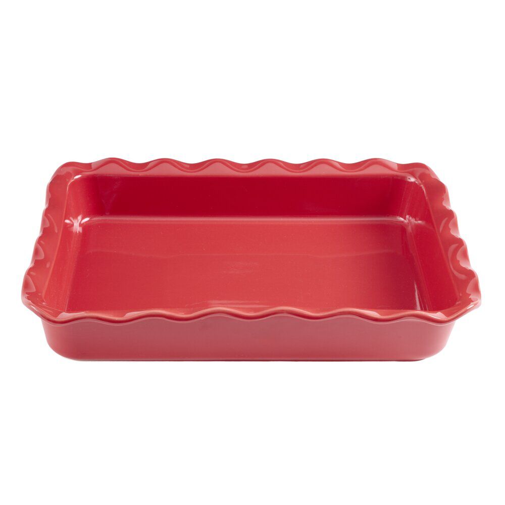 Plat à four rectangulaire bord festonné L40X30 cm céramique (2 modèles rouge ou blanc)
