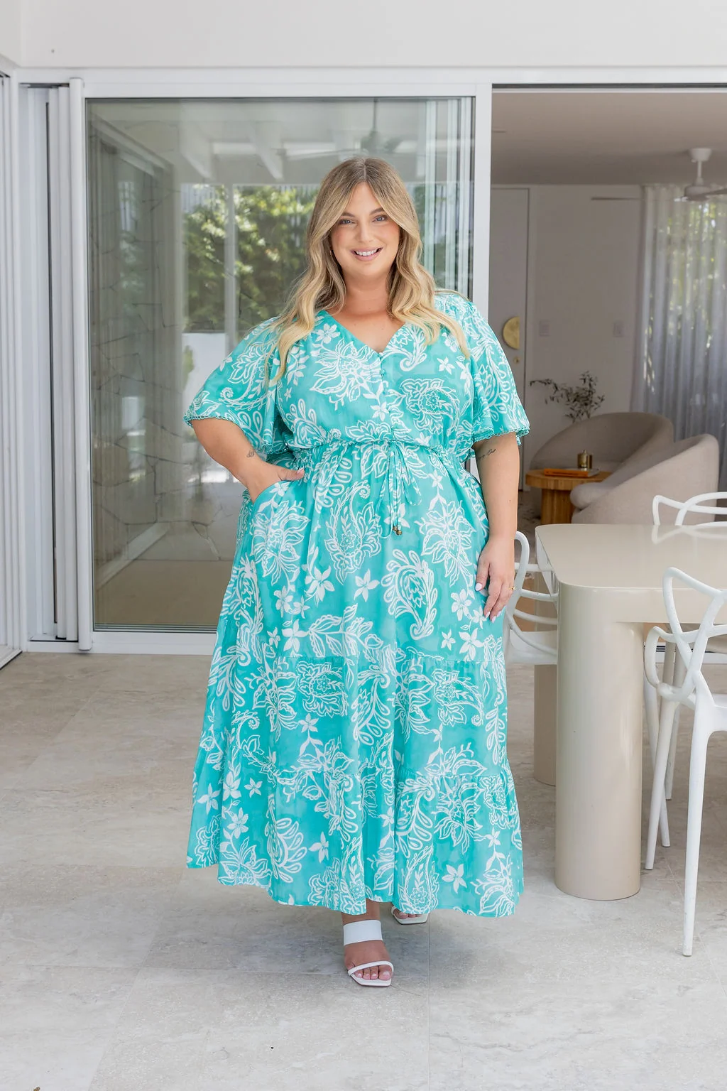 Charlize Maxi Dress in Turquoise Paisley