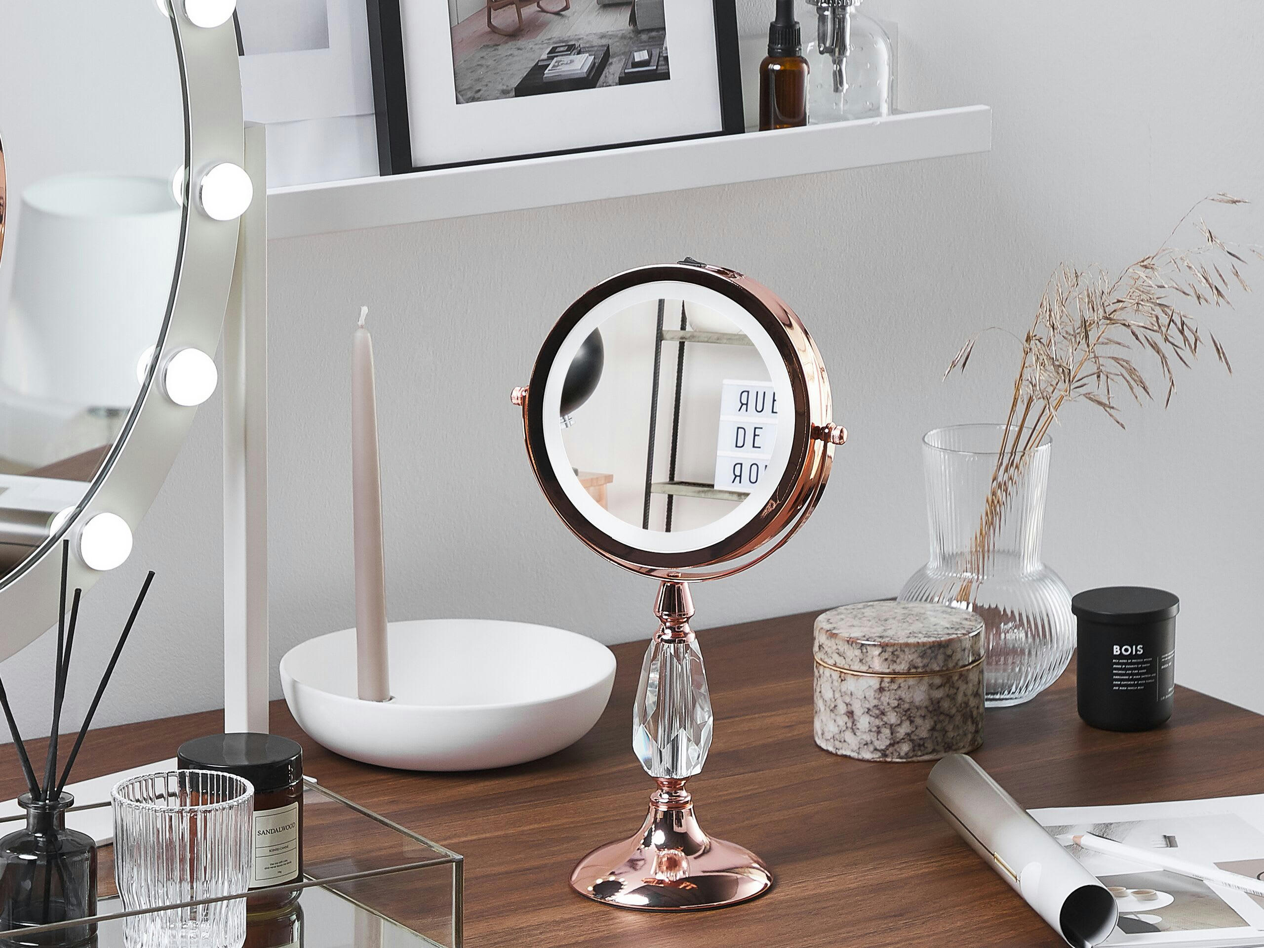 MAURY - Miroir de table en métal rose doré 37x18
