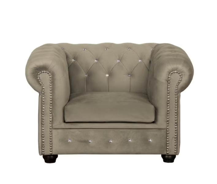 Ropez Chesterfield York fotel kryształki welur beżowy