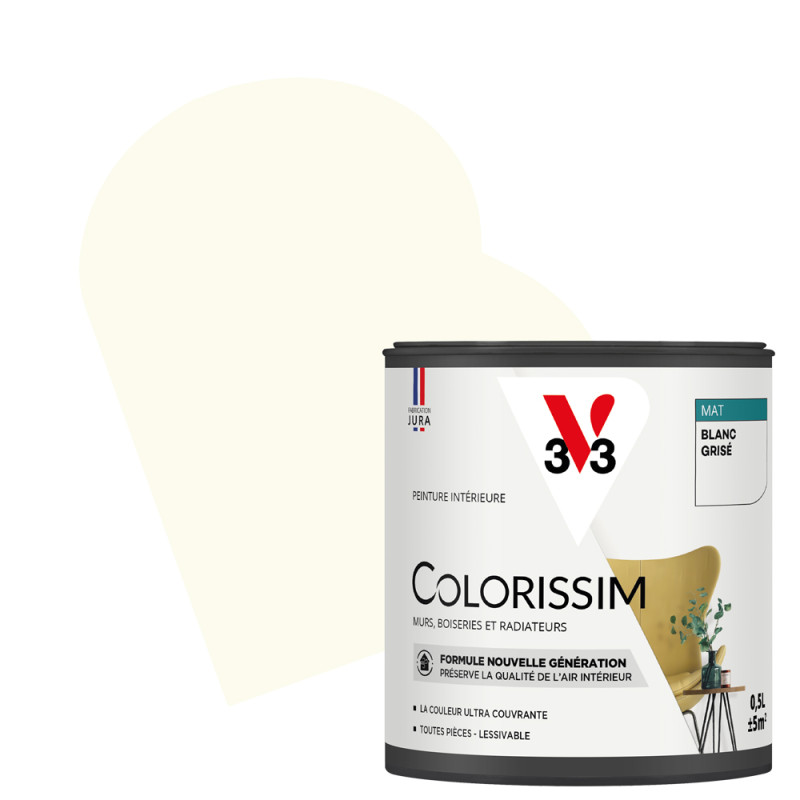 Peinture pour murs Colorissim blanc grisé mat 0,5 L V33