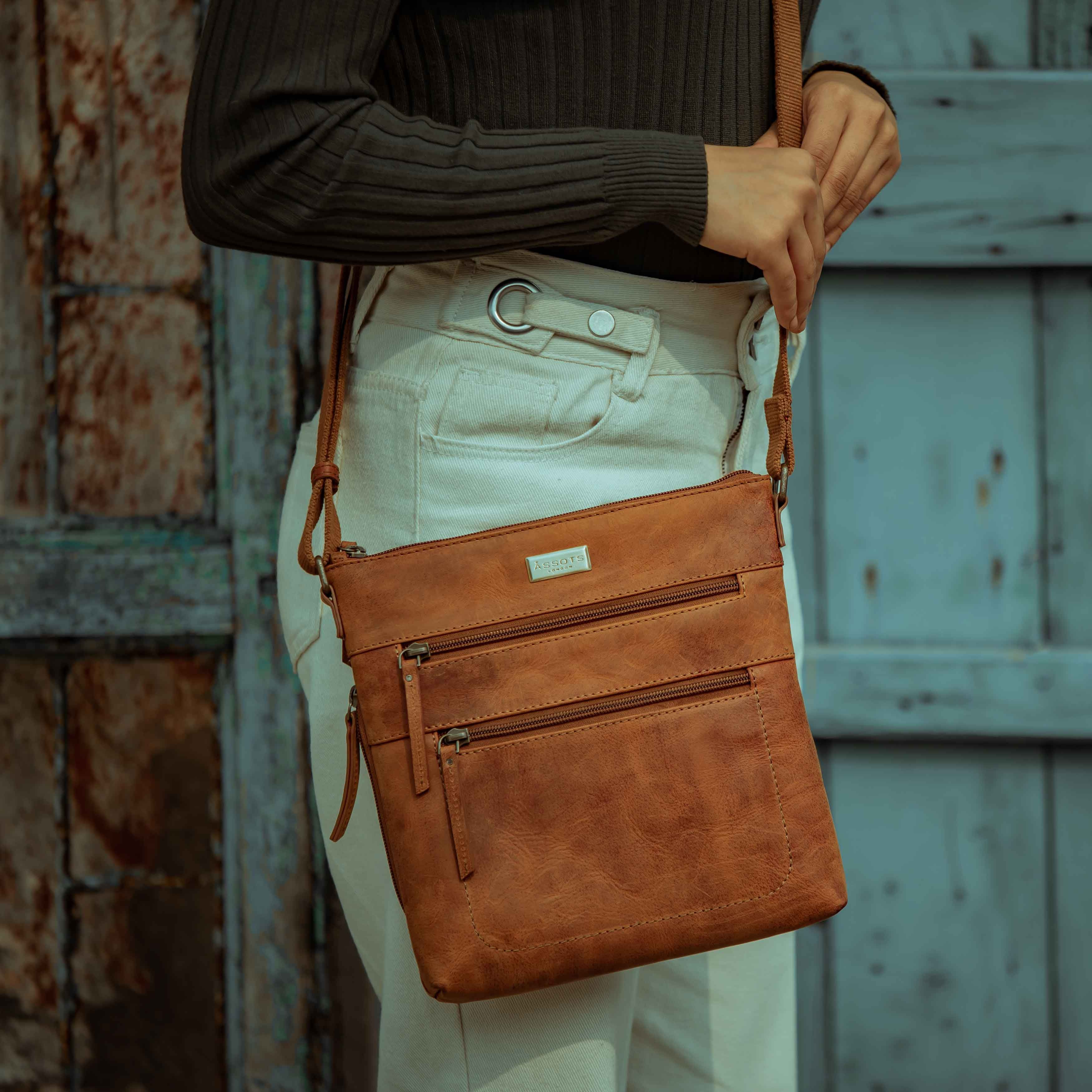 Assots London CORI' Distressed Vintage Real Leather Crossbody Bag