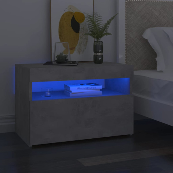 Szafka Nocna Stolik Komoda Szara z LED Do Sypialni 60x35x40 cm