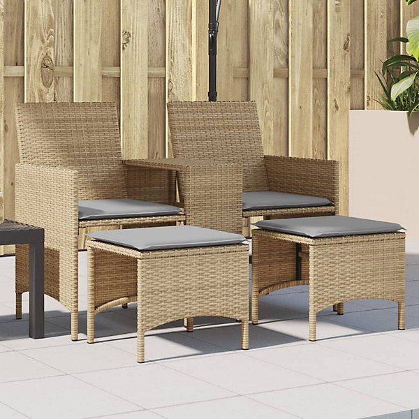 Canapé de jardin 2 places avec table et tabourets beige rotin vidaXL
