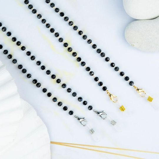 The Colourful Aura 55 cm Black Bead Sunglass Summer Reading Eyeglass Lanyard Detachable Chain