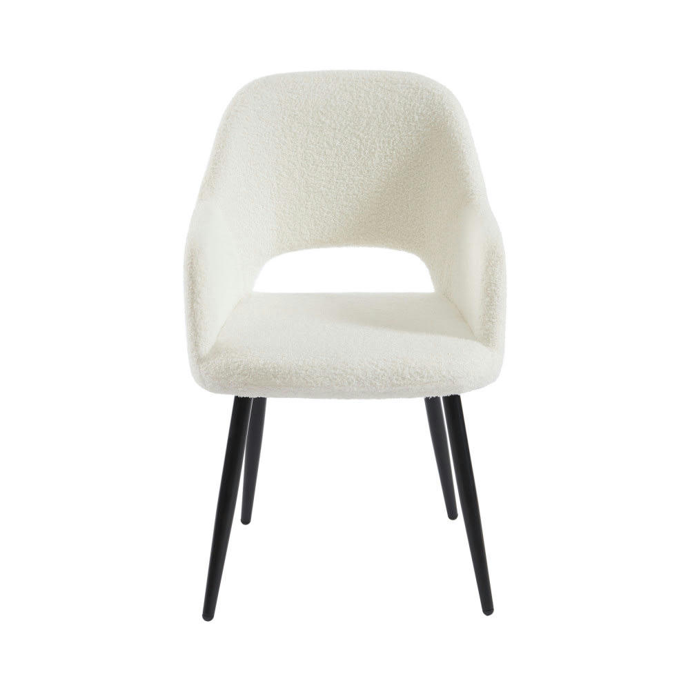 JUNIA - Fauteuil de table en tissu bouclette ecru
