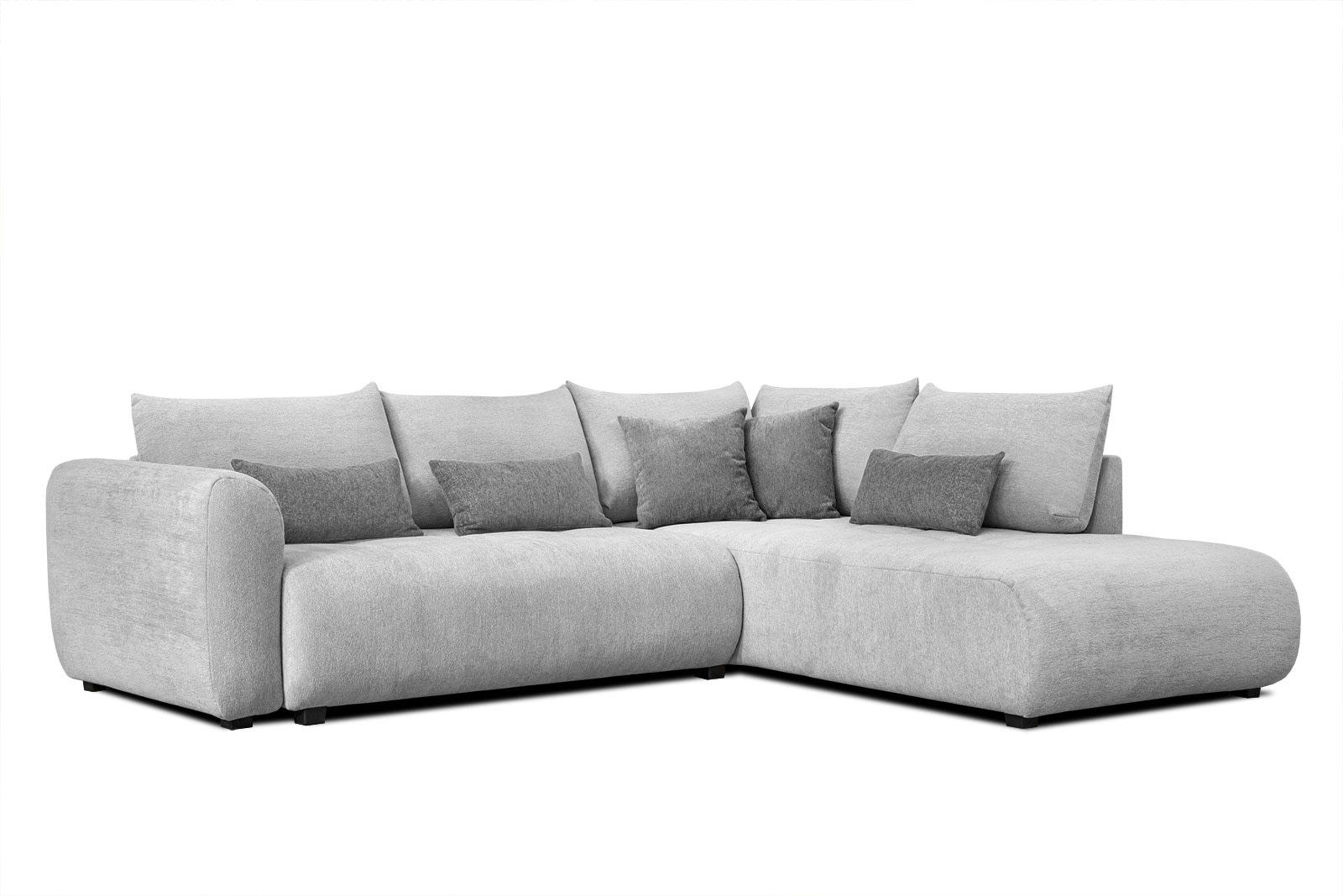 SORENO - Canapé d'angle droit 5 places gris clair avec le couchage
