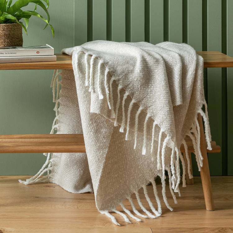 Habitat Faux Mohair Stripe Throw - Latte - 125 x 150cm