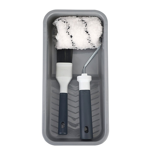 Lot mini rouleau   manchon 100mm   bac de peinture   pinceau lasure et traitement 40mm GoodHome