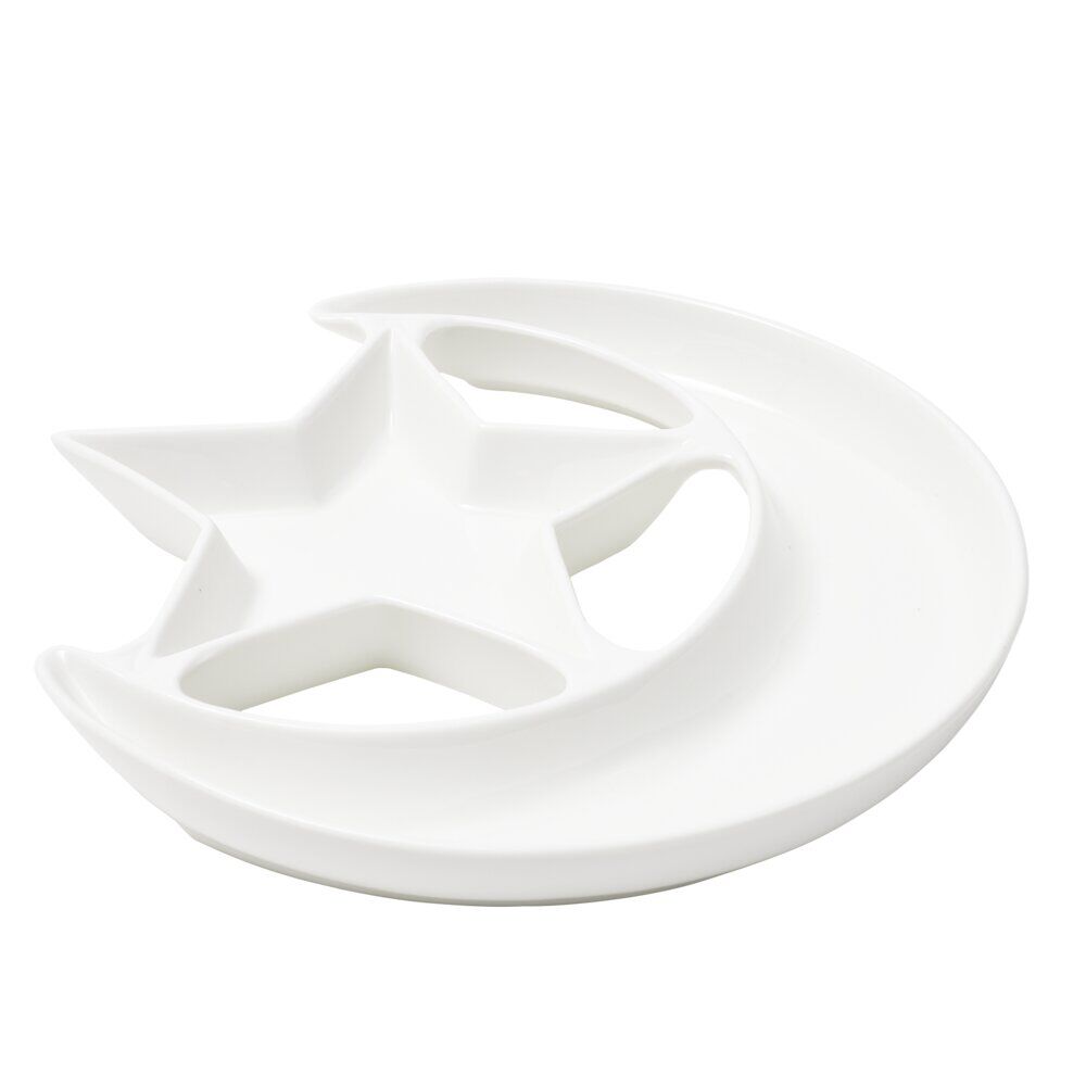 Plat de présentation forme lune et étoile céramique blanc Ø25,5xH3cm