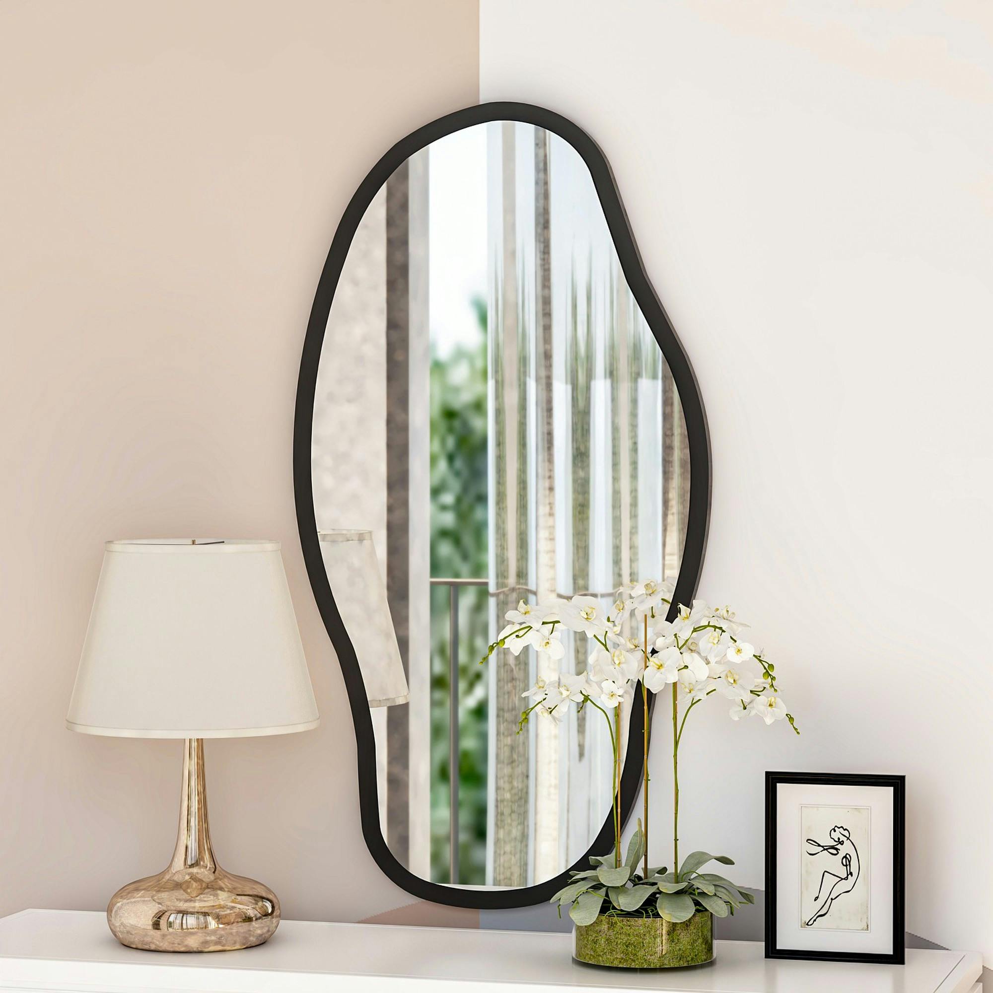 Miroir design organique forme libre - cadre noir CODY