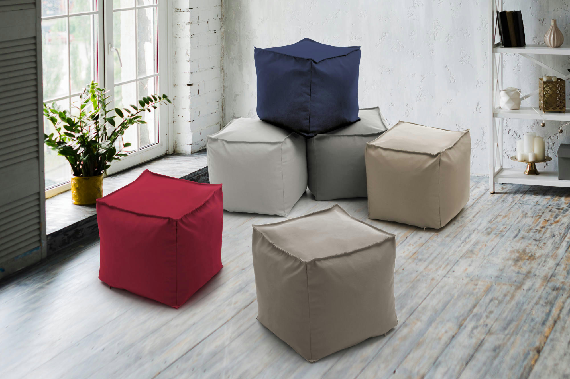 ANNALAURA - Pouf en tissu blanc