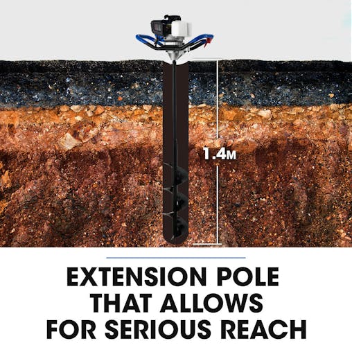 NNEMB PD750 52cc 2-Stroke Petrol Post Hole Digger, 200mm Auger w/ 600mm Extension Shaft
