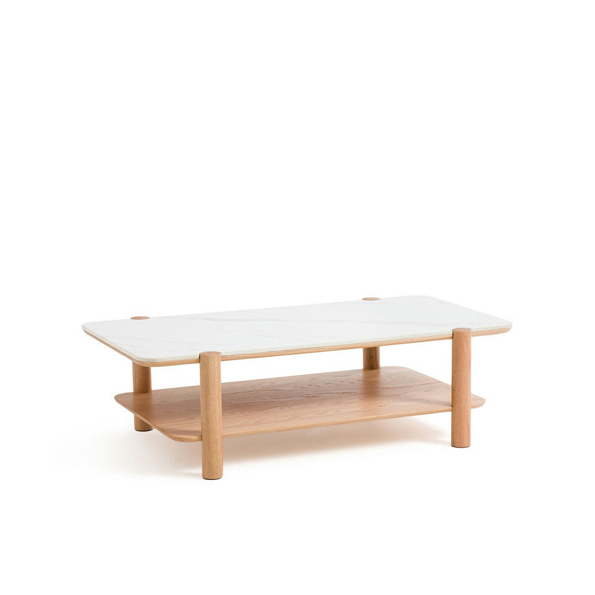 Table basse chêne et marbre reconstitué, Ambre