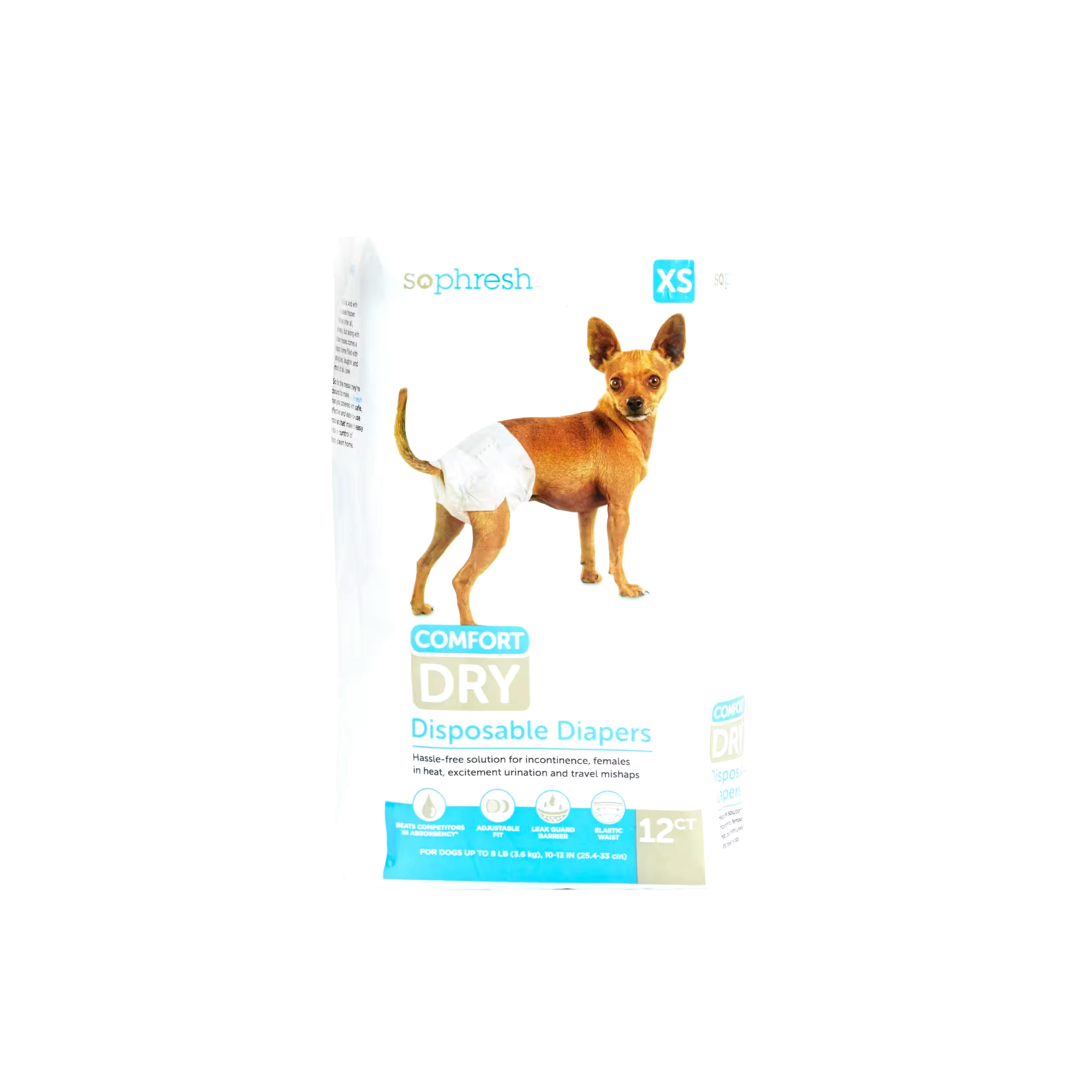 So Phresh Leak Guard Disposable Dog Diapers, Adjustable Fit, Assorted Sizes, 12-pk