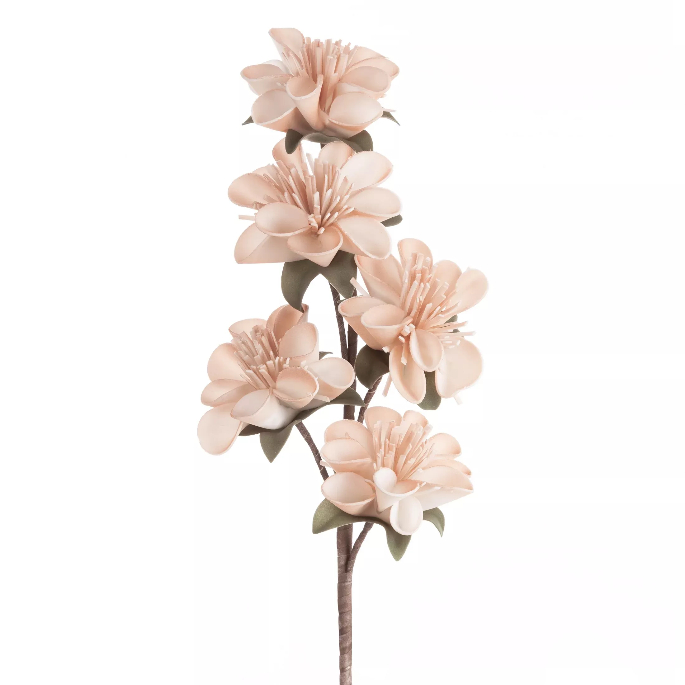 Kwiat sztuczny jasnoróżowo, zielony z plastycznej pianki foamiran 62 cm