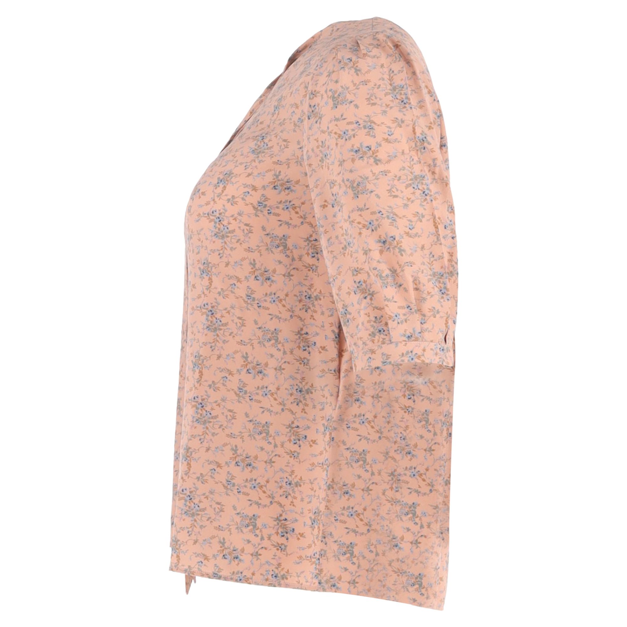 Celine Preloved Printed Crepe Blouse with Bow in Peach Silk