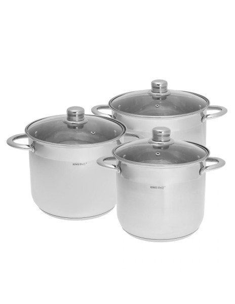 Zestaw garnków KINGHOFF komplet stal 6 elementów indukcja gaz 9L / 7L / 5L
