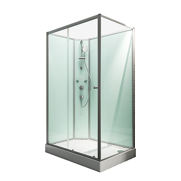 Cabine de douche intégrale rectangulaire, L.120 x l.90 x H.204 cm, porte coulissante réversible, profilé alu-argenté, Schulte Ibiza