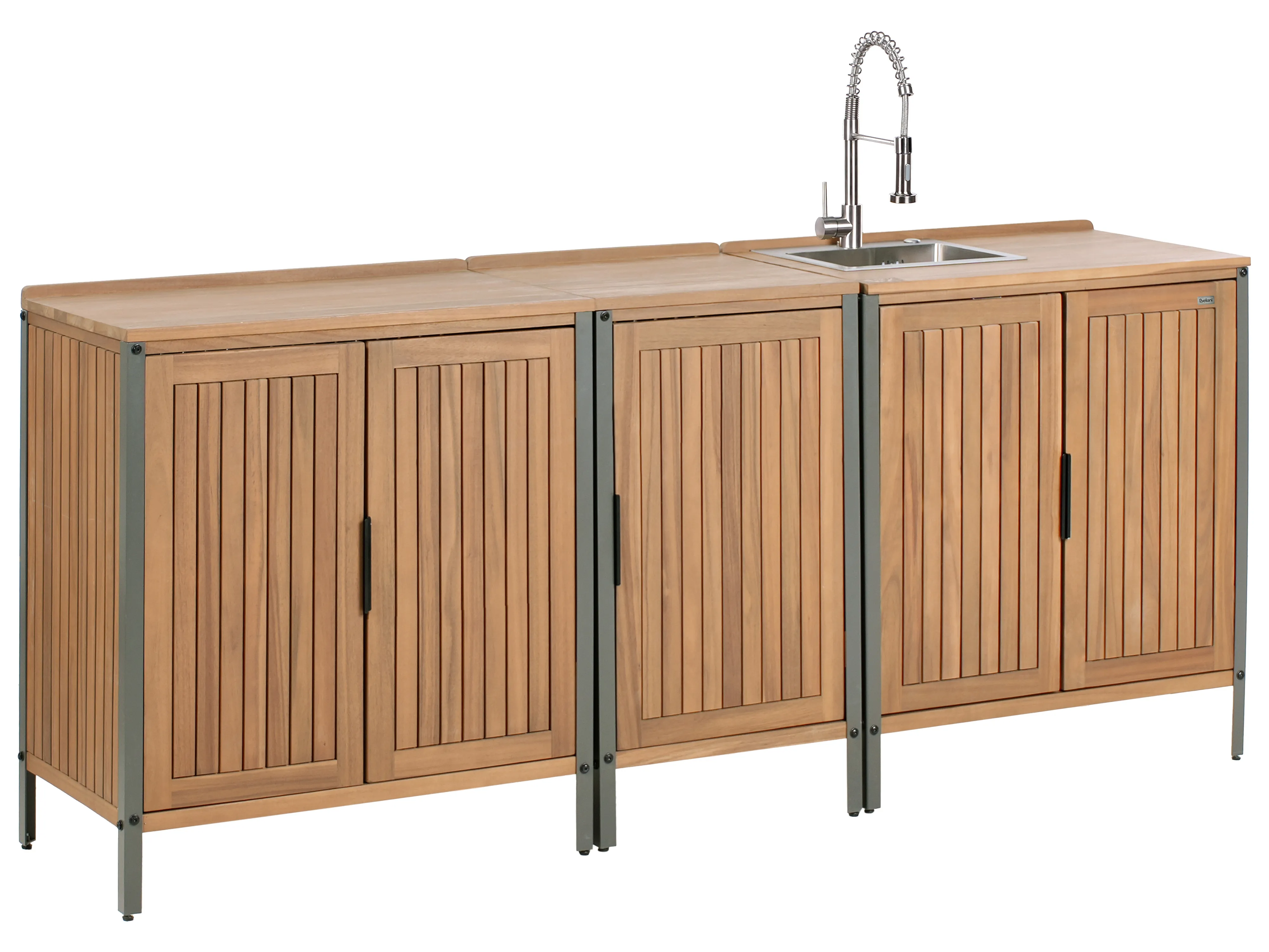 3 Piece Outdoor Kitchen Set with Sink IVREA Certified Acacia Wood Brown/ Silver
