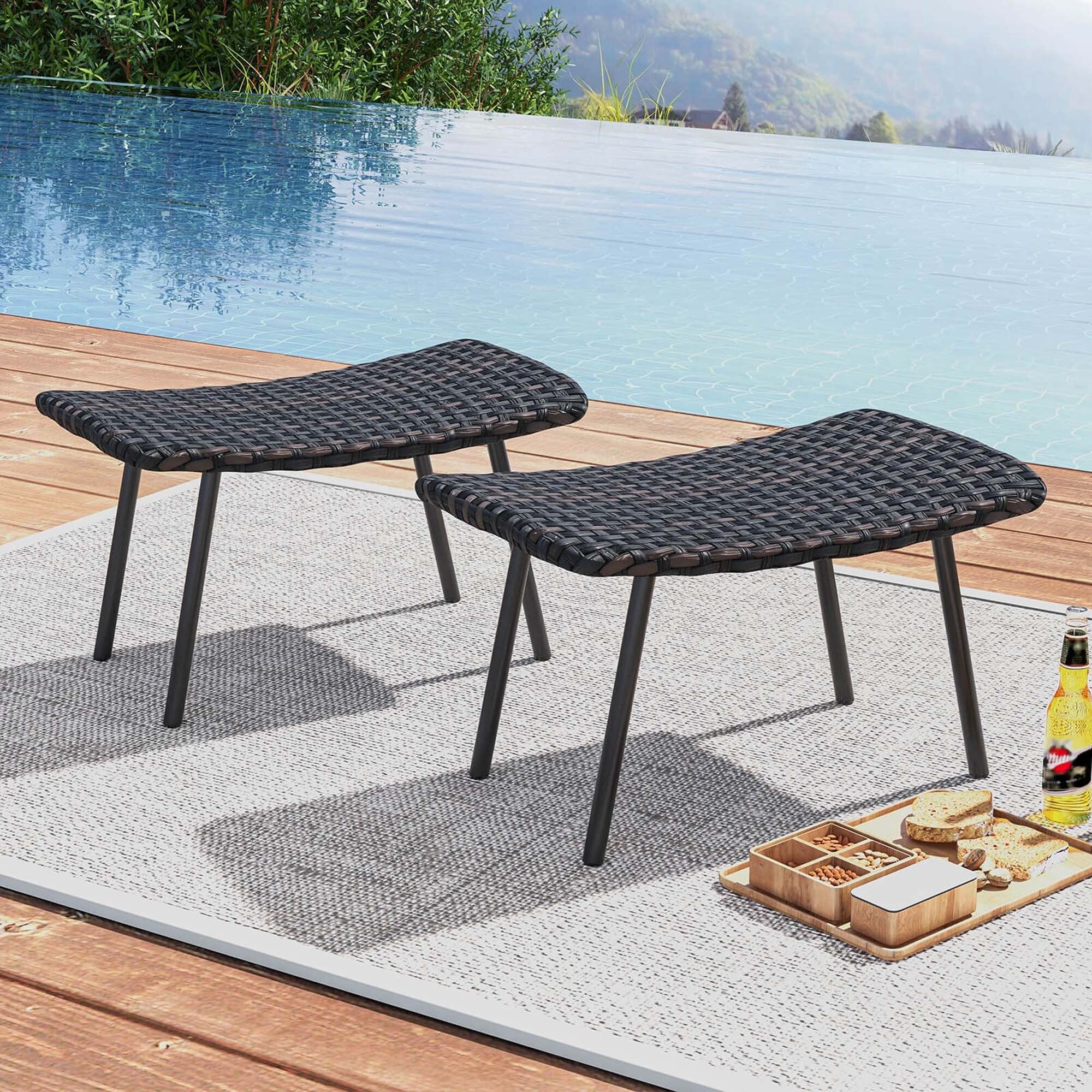 Costway Set of 2 Patio Rattan Ottoman with Padded Quick Dry Foam & - See Details