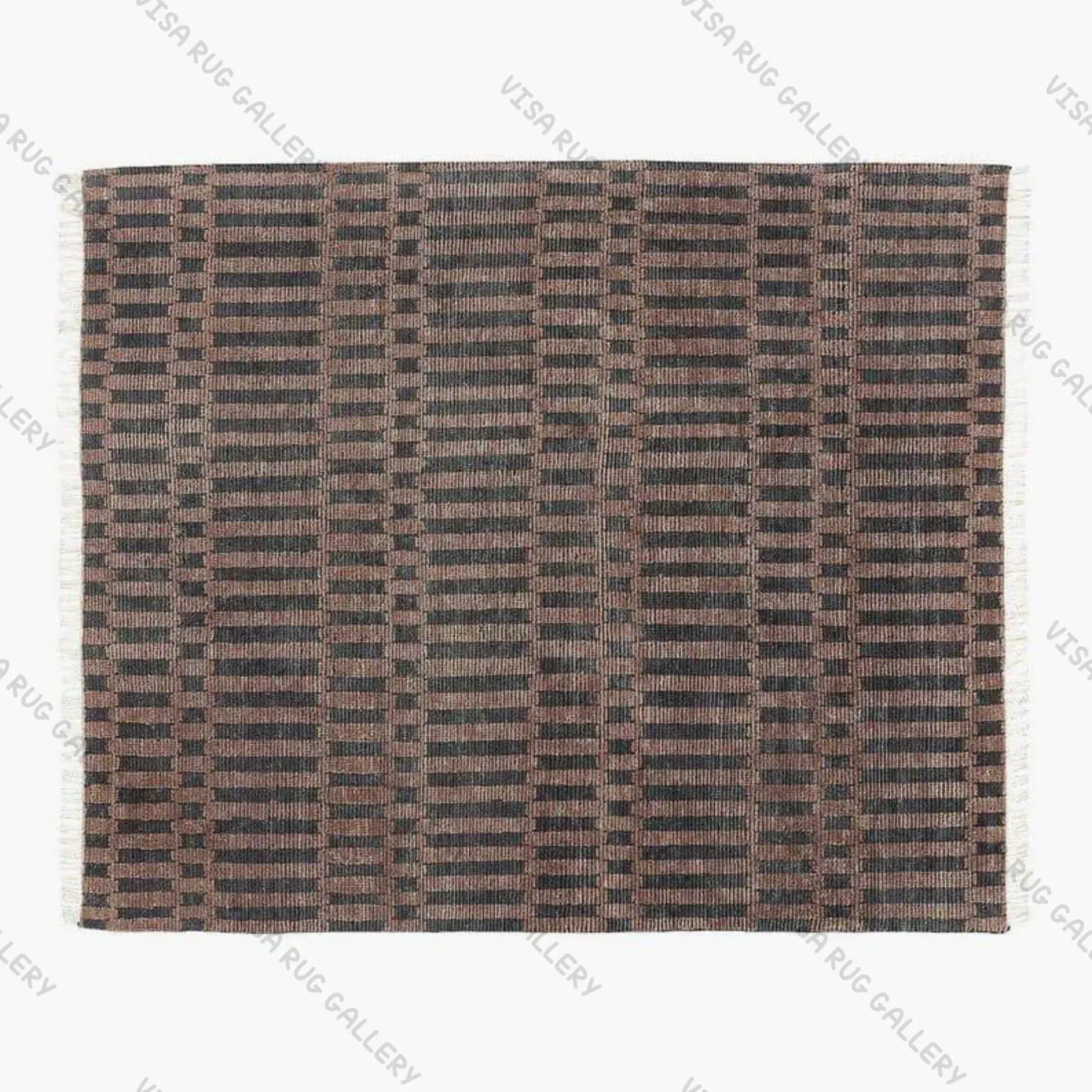 Hand Knotted Oushak Wool Rug | Modern Brown Black striped Minimalist Area Carpet for Living Room & Bedroom Decor Large Area Rug