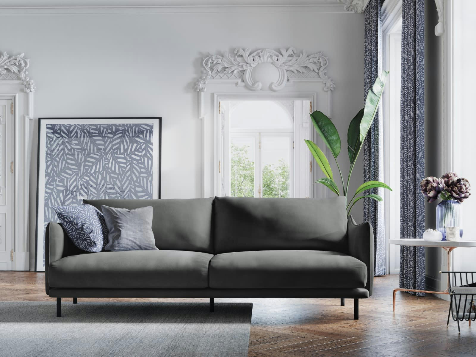 PARIS - Canapé 4 places en Velours Gris Clair