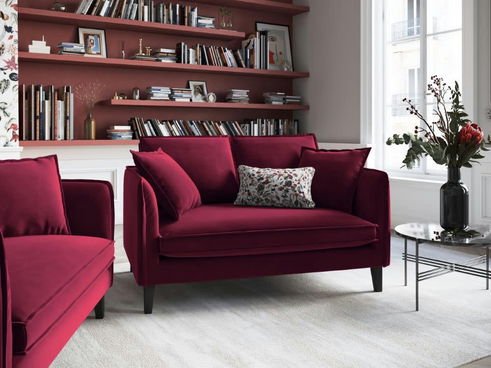 PROVENCE - Canapé 2 places en velours rouge foncé