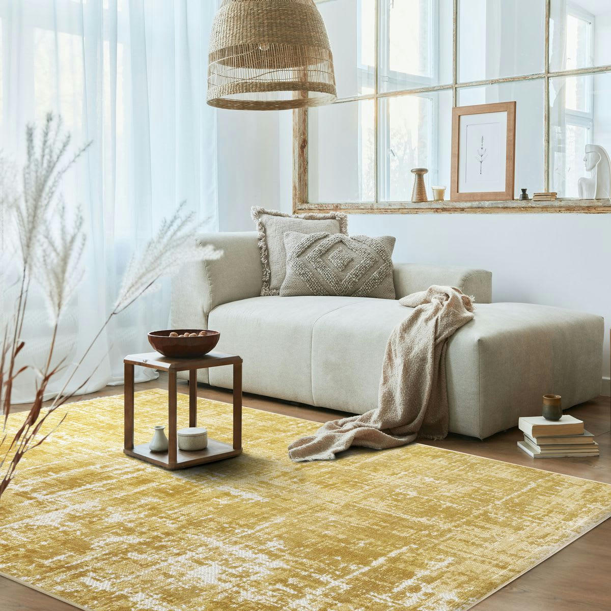 STELLE - Tapis effet patiné vintage jaune 120x170