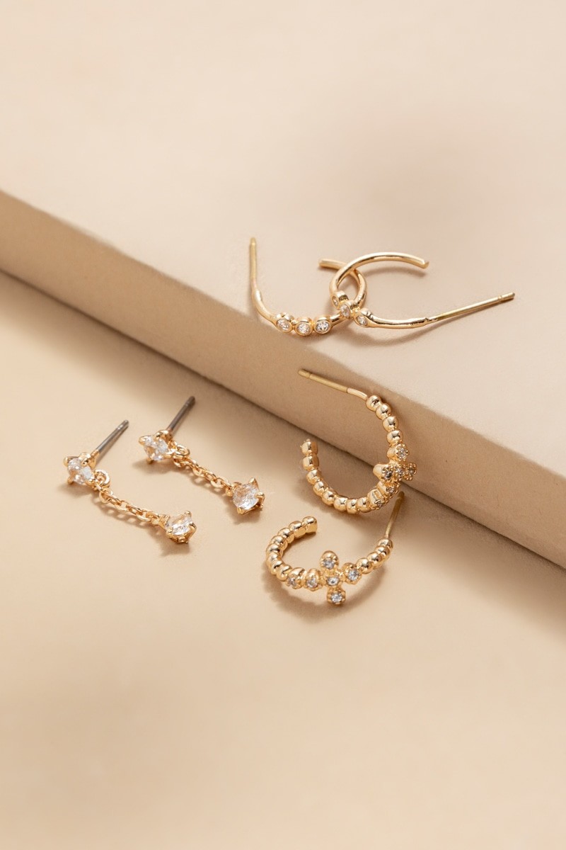 Etta Mixed Style Pave Earring Set