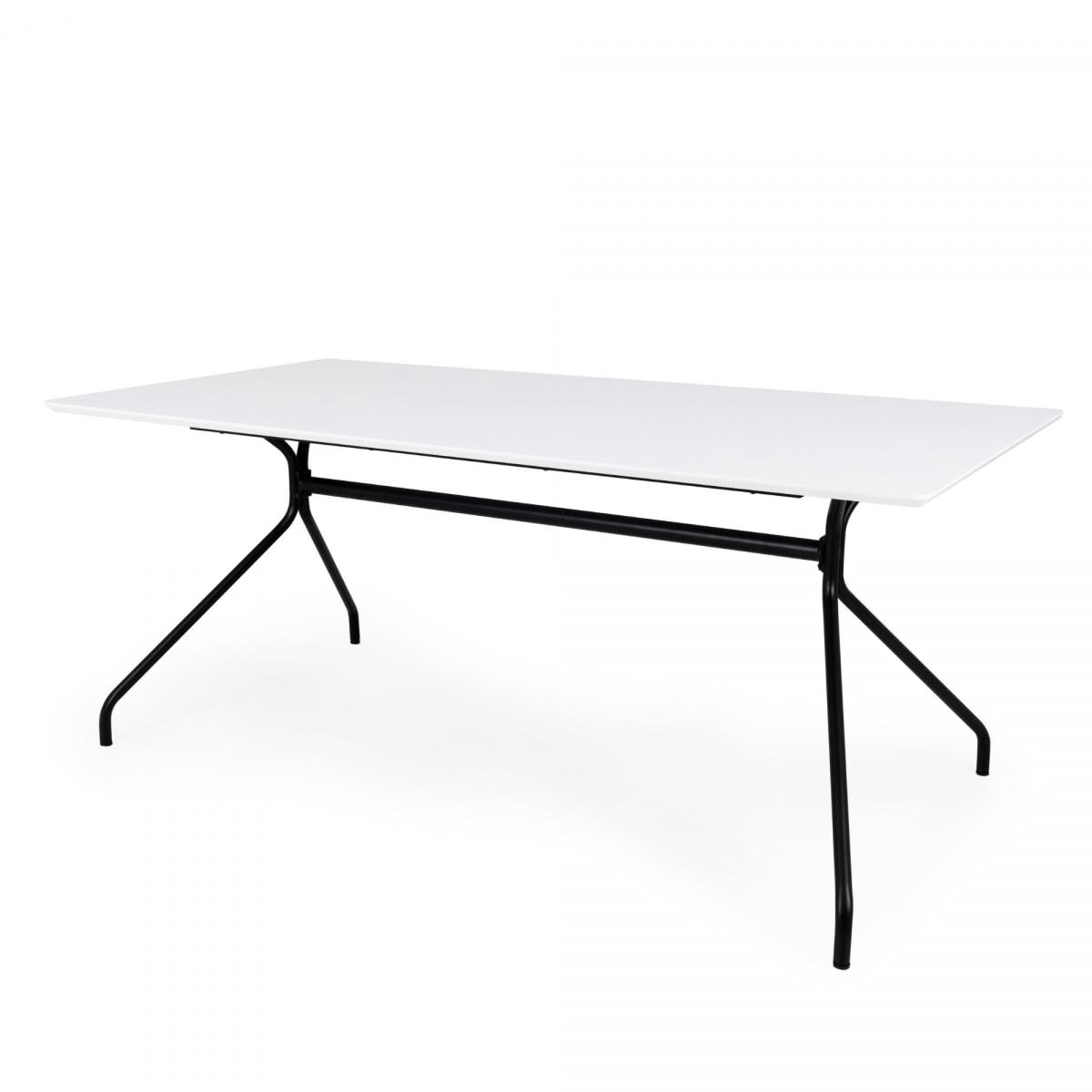 EGA - Table à manger rectangulaire 180x90cm blanche pieds noirs