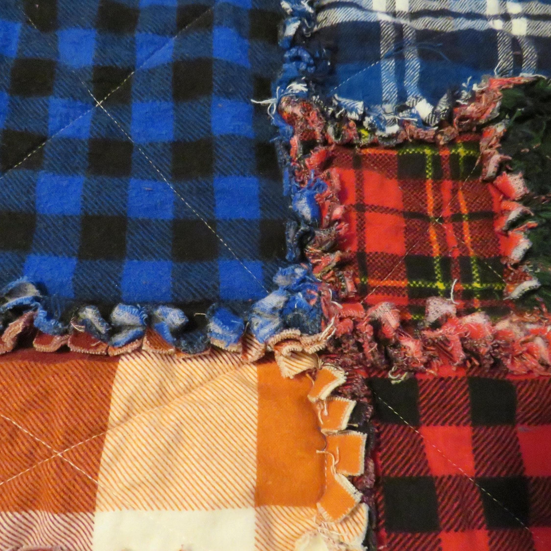 Flannel Rag Quilt With Batting, 50 X 44, Plaid Scrappy Rag Quilt Throw