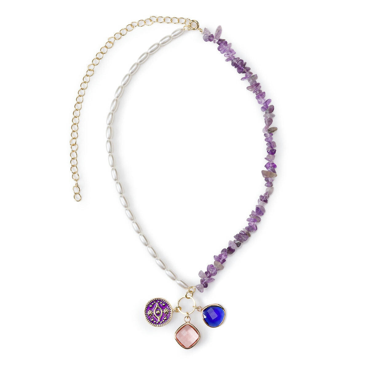 Collier améthystes et perles d'imitation