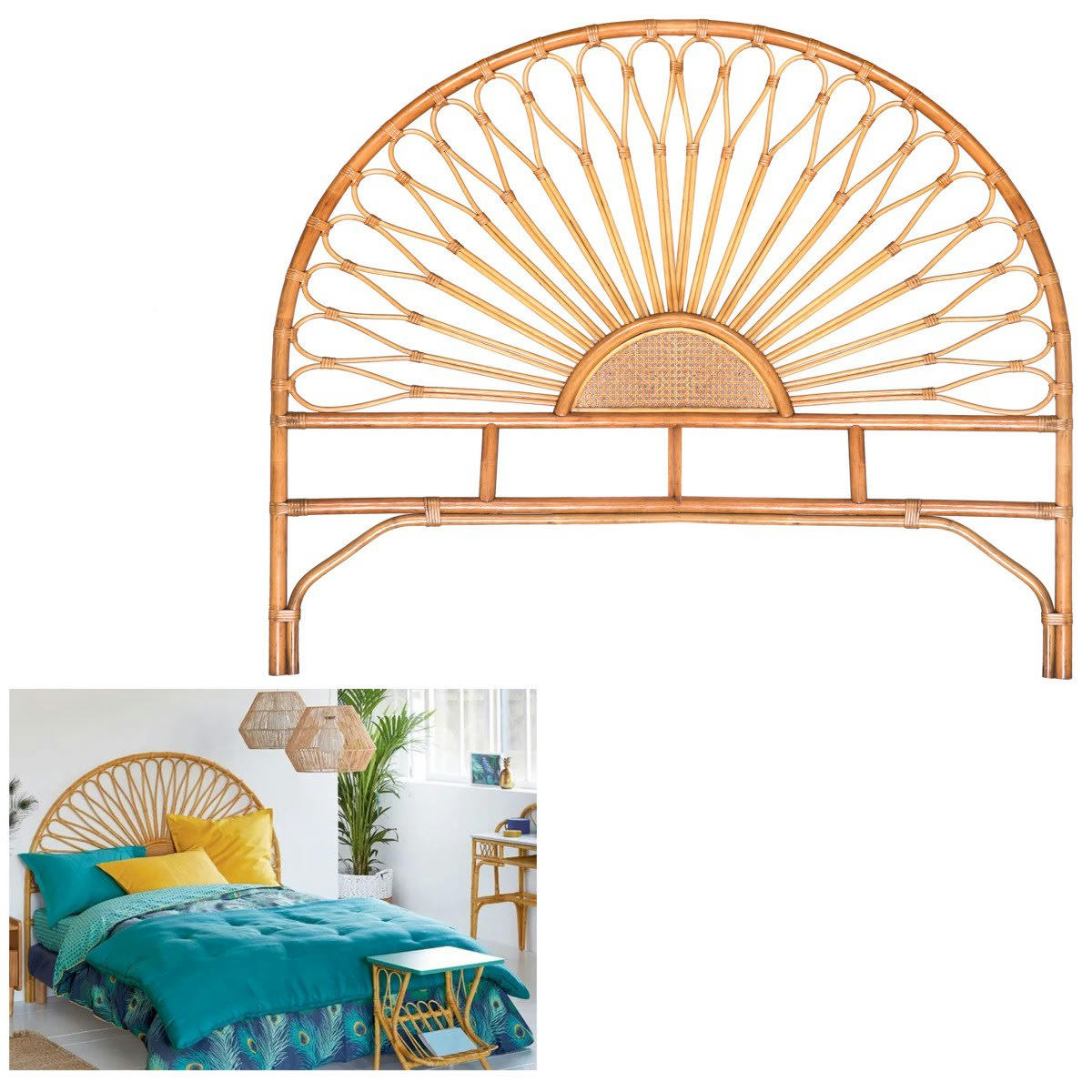 - Tête de Lit Demi-lune Rotin - 160cm