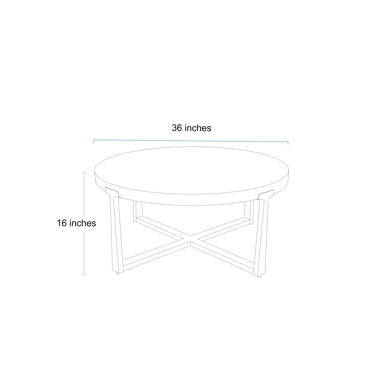 36 inch Rustic Round Wood Coffee Table Hammered Cross Legs Gold Finish Metal for Living Room - D36'' X H16''