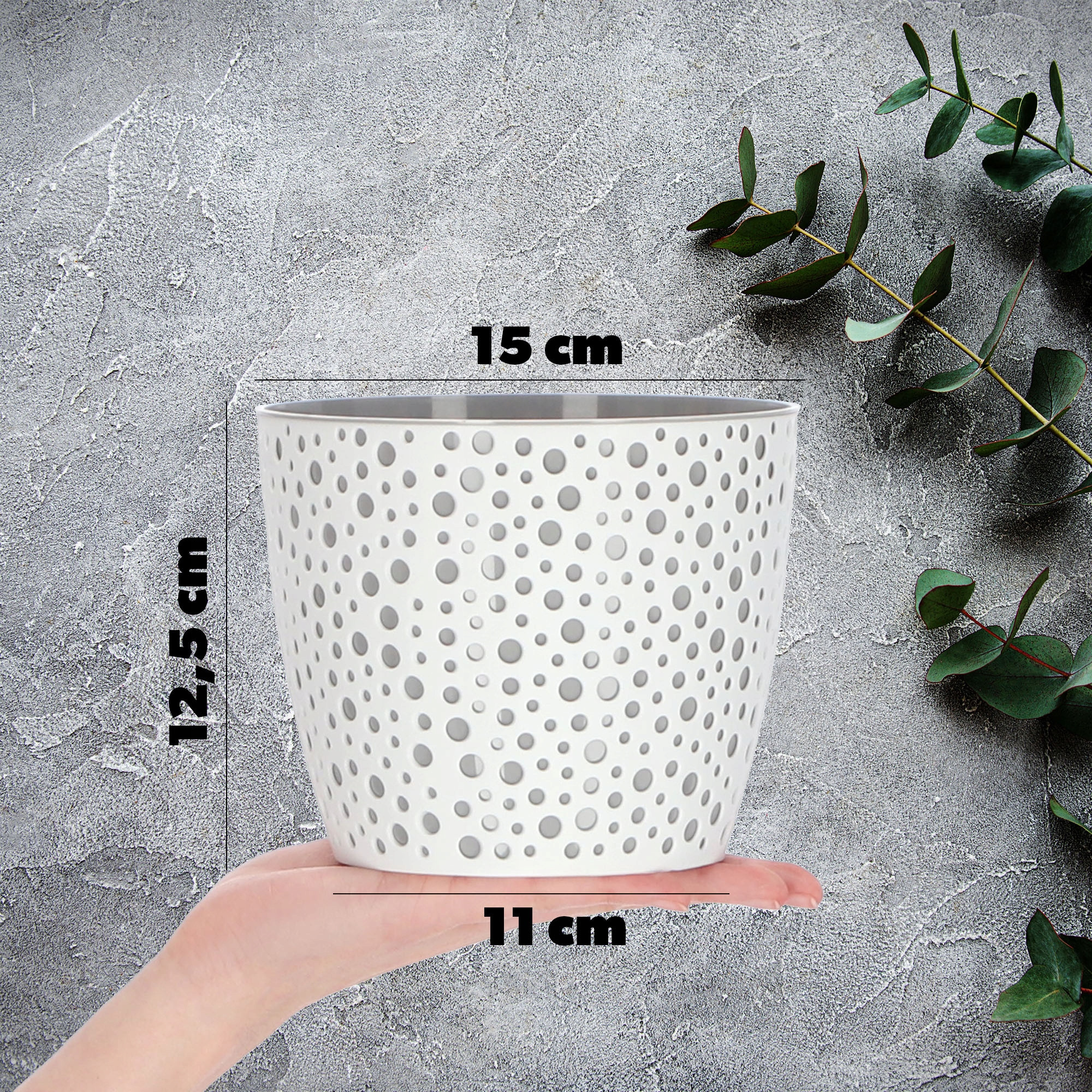 Doniczka Osłonka Okrągła Na Kwiaty Szara 15cm