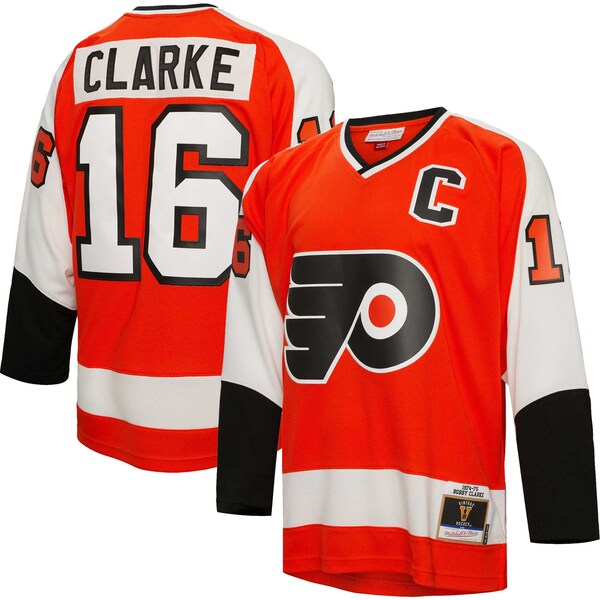 Bobby Clarke Philadelphia Flyers Captain Patch 1974/75 Blue Line Player Jersey - Orange